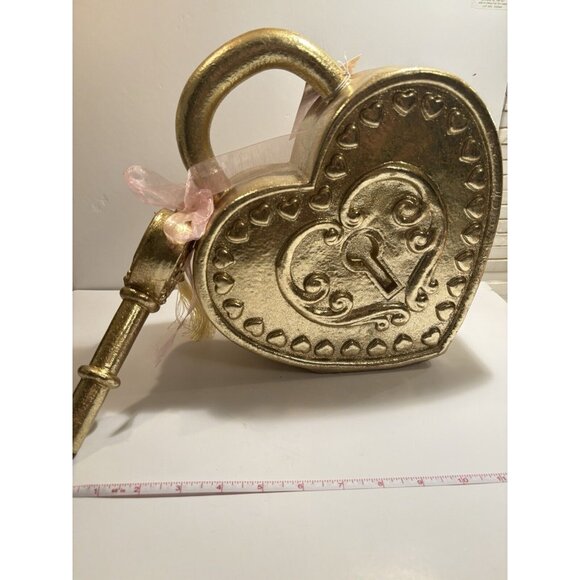Gold Heart and Key Locket Decor w/ Cute Pink Bow Girls Women Room New Key Broken - Picture 11 of 13